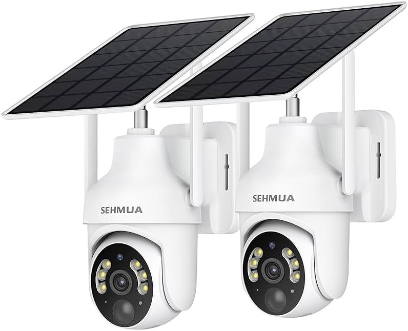 SEHMUA 2K Solar Security Cameras Wireless Outdoor, 2 Pack 360° View Pan/Tilt WiFi Security Camera Outside with Color Night Vision,Easy to Install, PIR Alarm, 2-Way Audio - Product Image