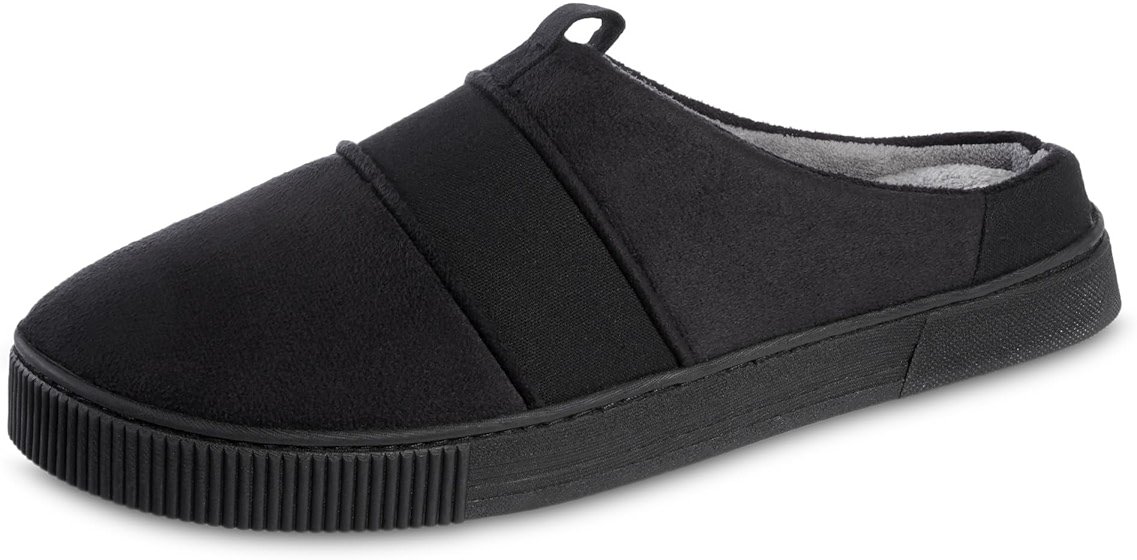 isotoner mens Indoor/Outdoor Slip-on Canvas and Microsuede Emmett Clog Slippers With Memory Foam Comfort - Product Image