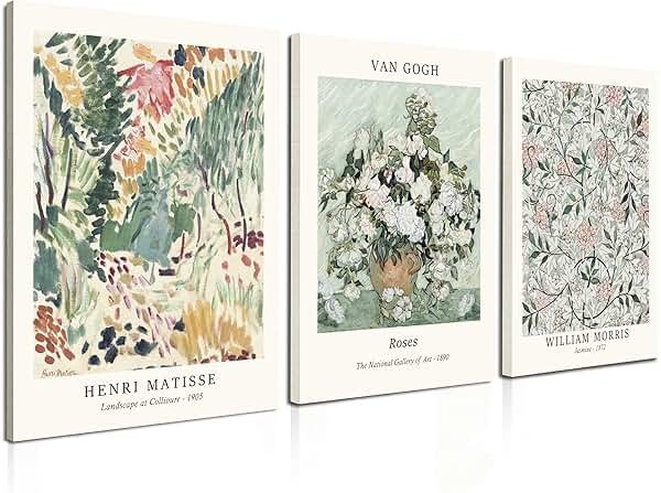 Induslyfe Framed Sage Green Vintage Wall Art Canvas Decor Set of 3, Matisse Prints Posters Mid Century Modern Art, Aesthetic Floral Botanical Wall Art for Bedroom, Living Room, Bathroom 12x16 - Product Image