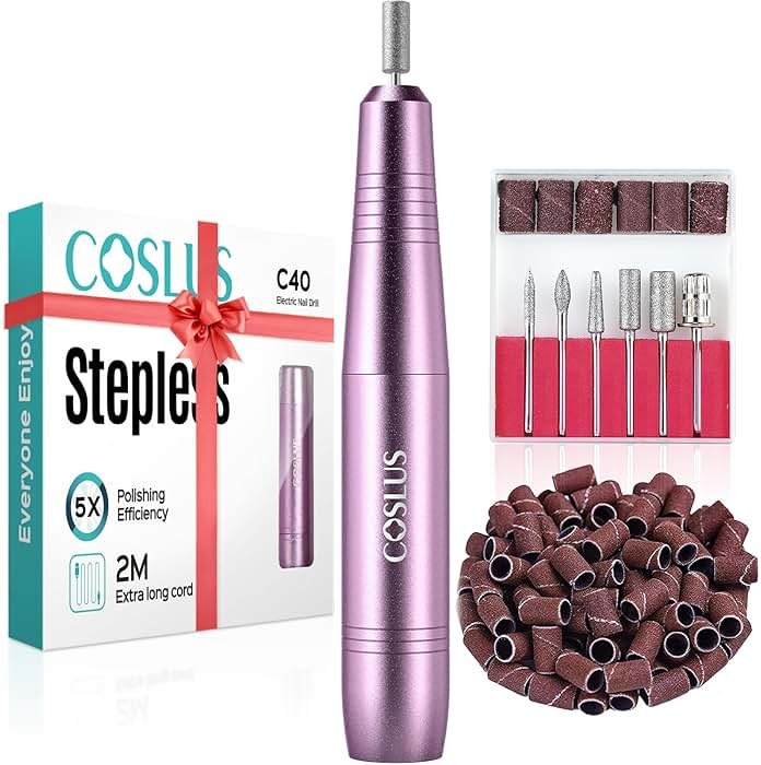 COSLUS C40 Electric Nail Drill File Professional: for Acrylic Gel Dip Powder Nails Portable Nail Machine Kit Manicure Pedicure Tools Polishing Set with Nail Drill Bits Sanding Bands - Product Image