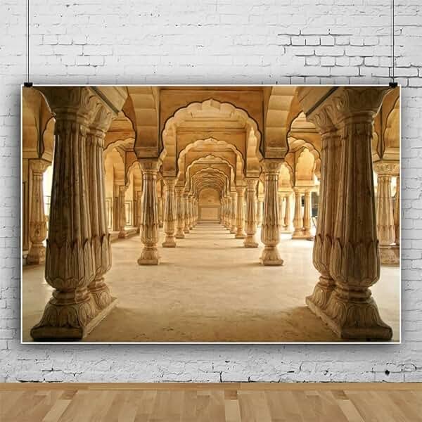 Leowefowa 10x8ft Vinyl Hindu Temple Photo Background Backdrop Vintage Building Ancient Old Columns Background Indian Backdrop for Photography Photo Booth Studio Props - Product Image