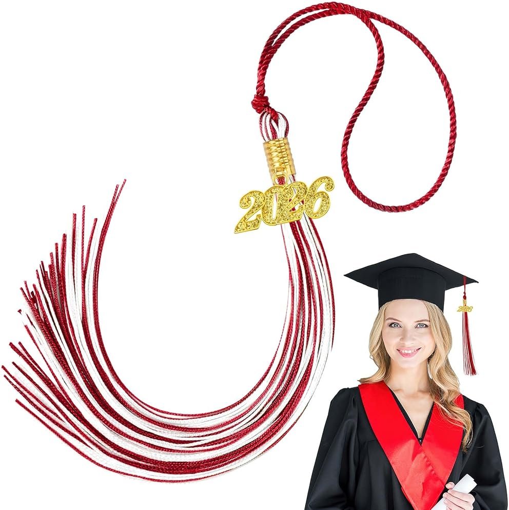 2026 Graduation Tassel Red White Graduation Cap Decorations 2026 Tassel Charm Class of 2026 Tassel 2026 Decorations Graduate Ornament Hat Tassels Cap - Product Image