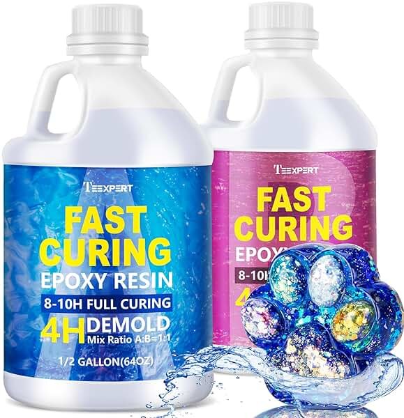 Teexpert Fast Cure Epoxy Resin: 4 Hours Demold 128OZ Bubble-Free & Anti-Yellowing Crystal Clear Art Resin Kit for Wood Casting/Table Top/Jewelry Making,Self-Leveling Resina for Beginners and Artis - Product Image