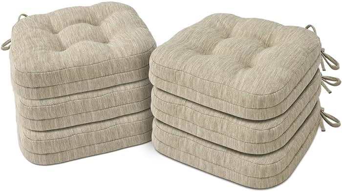 Shinnwa Dining Chair Cushions Set of 6, Dual-Layer Memory Foam Kitchen Chair Cushions, Patented Design Seat Pads with Ties, 16.5 x 16.5 x 3.5in, 6 Pack, Beige - Product Image