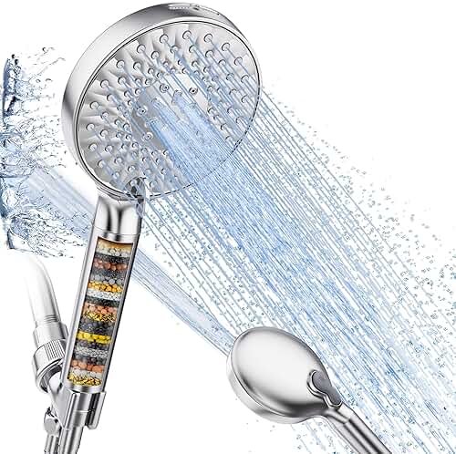 SR SUN RISE Filtered Shower Head with Handheld High Pressure 9 Spray Mode Showerhead Detachable Shower Head Water Softener Filters Beads for Hard Water Remove Chlorine 1 Filter Chrome - Product Image