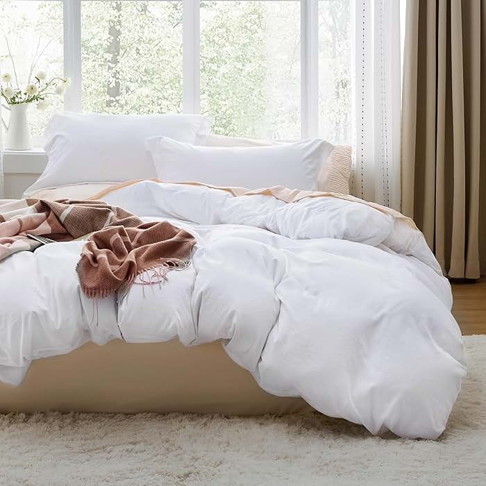 Bedsure Bright White Duvet Cover King Size - 3 Pieces Prewashed Cotton-Like Polyester Extra Soft Bedding Set, Includes 1 Duvet Cover 104x90 Inches with Zipper Closure & 2 Pillow Shams, No Comforter - Product Image