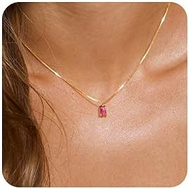 FUNEIA Diamond Necklaces for Women 14K Gold Plated Emerald Birthstone Necklace for Women Mothers Dainty Gold Necklace Blue Green Cubic Zirconia Pendant Necklace Birthday Gifts for Women Jewelry - Product Image