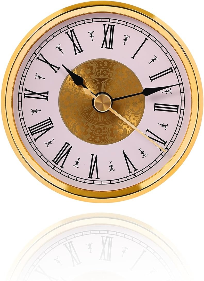 WINTAIM Clock Insert Replacement 80mm (3.15 Inch), Roman Numerals Clock Part, Small Clock Mechanism Battery Operated, Fit Hole of Diameter 76mm(3 inch) - Gold - Product Image