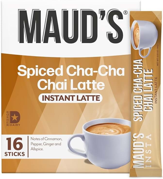 Maud's Spiced Chai Tea Latte Instant Packets, 16 ct, 100% Gourmet Blended Tea Leaves, Instant Hot or Iced Chai Tea Latte - Just add water - Product Image