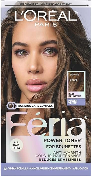 L’Oreal Paris Feria Toner, Long Lasting Anti-Brass Hair Toner for Brunettes, Vegan and Ammonia-Free Hair Care Formula, Iced Brunette, 1 Kit - Product Image