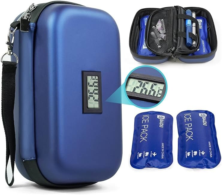 Gosemai TSA Approved Insulin Cooler Travel Case Medication Cooler for Travel with Thermometer Temperature Display Diabetic Medication Organizer Medical Travel Cooler Bag with 2 Ice Pack - Product Image
