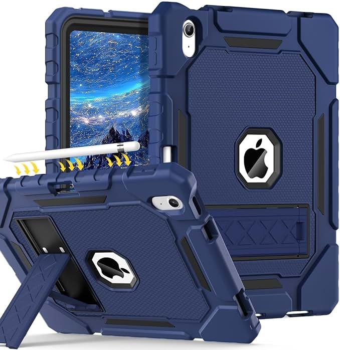 Grifobes for iPad A16 Case 11th Generation 11 inch 2025 / iPad 10th Generation Case 10.9 inch 2022, Heavy Duty Military Grade Shockproof Cover with Pencil Holder for i Pad 11/10 Gen (Navy Blue) - Product Image