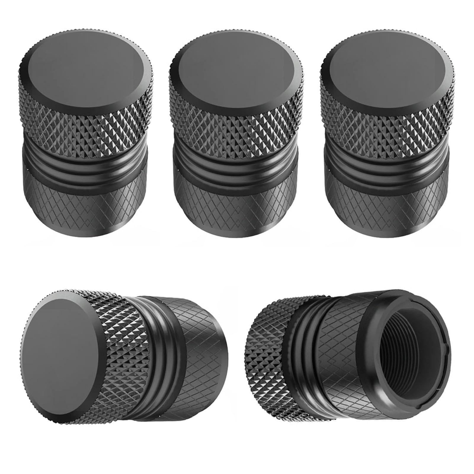 Tire Valve Stem Caps - 5 Pack Corrosion Resistant Premium Anodized Alloy Air Valve Caps Universal for Car SUV Bike Accessories Black - Product Image