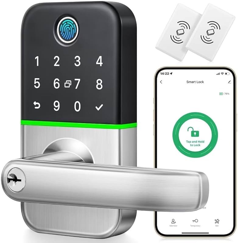 Keypad Smart Door Lock with Handle: Kucacci Keyless Entry Door Lock - Smart Lock for Front Door - Electronic Door Lock with Keypad for Exterior Door - Deadbolt Lever Alternative - Easy Installation - Product Image