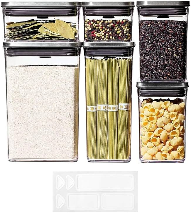 OXO Steel POP Food Storage Container 6-Piece Set with Labels, Grey - Product Image