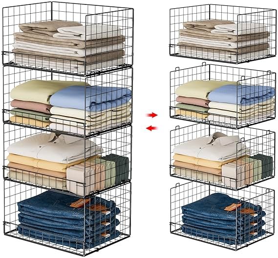 Yociyoga 4-Tier Stackable Closet Organizers and Storage Shelves, Foldable Closet Shelf Organizer, Black(Patent Protection)(Patent No. 30022416) - Product Image