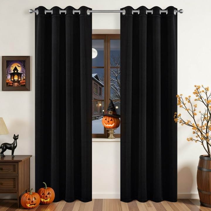 Joydeco Blackout Curtains for Bedroom,Black Out Curtains 84 Inch Long, Black Drapes with Grommets, Noise Reducing Energy Saving Thermal Insulated & Wrinkle-Free Drapes for Living Room, 2 Panels - Product Image