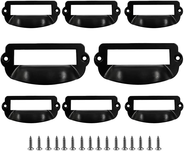 suiwotin 8pcs Card Catalog Drawer Pulls, Antique Black Library File Label Cabinet Pull Handle, Apothecary Drawer Pulls for Office, Furniture, Cupboard Cabinet (Bin Cup Style) - Product Image