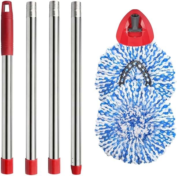 Hibaby Spin Mop Set Compatible with O Cedar Rinse Clean 2-Tank System, Include 2 Blue Mop Heads Replacements, 1 Base, 1 Mop Handle (30-58in) Combo, Microfiber Spin Mop Replacement Head Replacement - Product Image