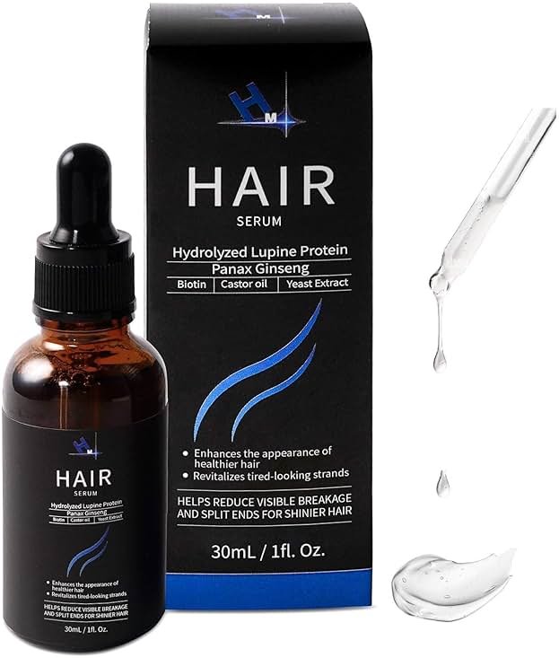 HM Vegan Hair Growth Serum – Biotin & Plant Proteins – Strengthens Hair, Nourishes Scalp, Adds Shine – Lightweight Leave-In for Women & Men – 1oz - Product Image