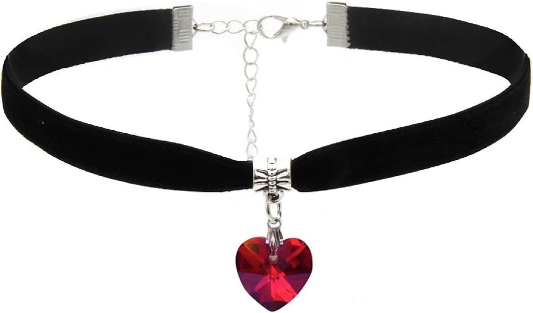 ISCASSE Black Choker Necklaces for Woman Love Heart Choker Necklace Adjustable Velvet Choker Soft Collar Chain Red Heart Necklace Halloween Cosplay Party - Product Image
