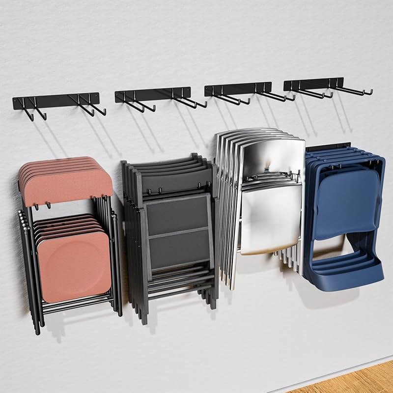 YYR Folding Chair Storage Rack, Garden Tool & Foldable Chairs Organizer Hangers for Garage Organization, Lawn, Beach, Camping, Yard Chairs Hooks Wall Mount, Soild Metal Max Load 480 LBS - 4 Pack - Product Image