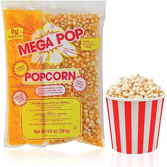 Pre-Measured, Movie Theater Style Popcorn Portion Packs 8 Ounce (Pack of 18)-Ideal for 6oz Kettles - Product Image