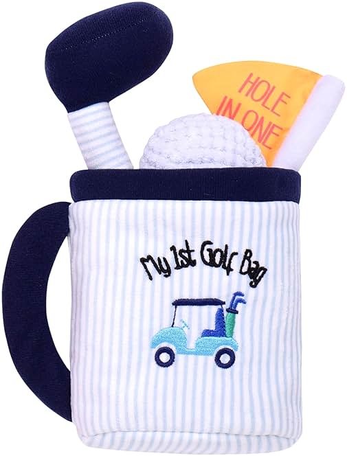 4 Piece Plush My First Golf Play Set with Sensory Toys for Baby, Blue Stripe, 9 inch - Product Image