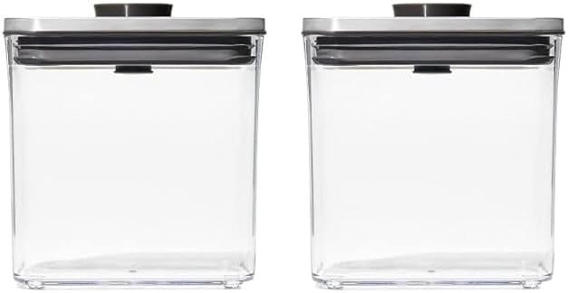OXO Steel POP Container Short Rectangle - 1.7 Qt (Pack of 4) Airtight Food Storage Containers for Brown Sugar, Dried Beans & More, Grey - Product Image