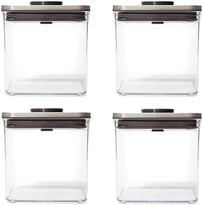 OXO Steel POP Container Big Short Sqaure - 2.8 Qt (Pack of 4) Airtight Food Storage Containers for Cereal, Grains & More, Grey - Product Image