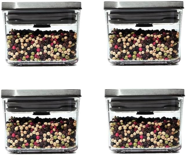 OXO Steel POP Small Square Container - 0.4 Qt (Pack of 4) Airtight Food Storage for Dried Herbs & More, Grey - Product Image