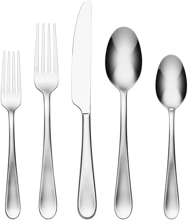 Oneida Silverware Set, Grant 20 Piece Everyday Flatware Set, Service For 4, 18/0 Stainless Steel, Dishwasher Safe, Knives Spoons And Forks Set, Dishwasher Safe, Home And Kitchen (Silver, 20 Pieces) - Product Image