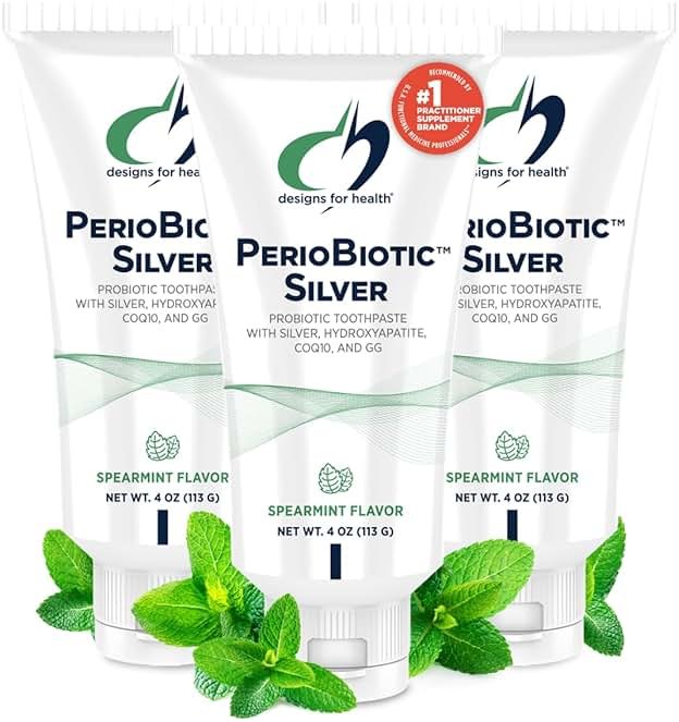 Designs for Health PerioBiotic Silver Hydroxyapatite Toothpaste - Fluoride Free Toothpaste with Oral Probiotics with Whitening Hydroxyapatite - Supports Gum Health & Remineralization (3 Pack, 4oz) - Product Image