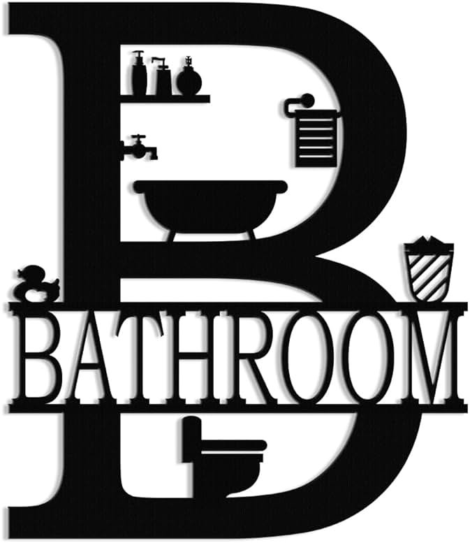 XORT Metal Bathroom Wall Decor, Farmhouse Metal Bathroom Wall Art, Funny Bathroom Sign for Modern Home Hanging Decorations. (Black - 12 x 14 inch) - Product Image