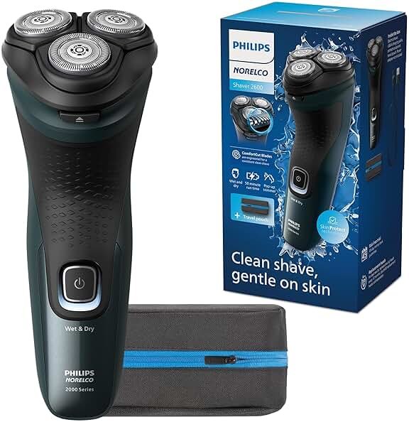 Philips Norelco Shaver 2600 Series, Wet and Dry Electric Shaver, Pop-up Trimmer, P-Cap, Travel Pouch, Dark Forest Green, Model X3052/91 - Product Image