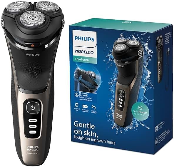 Philips Norelco Shaver 3000 Series, Wet and Dry Electric Shaver, P-Cap, Travel Pouch, Ash Gold, Model S3242/90 - Product Image