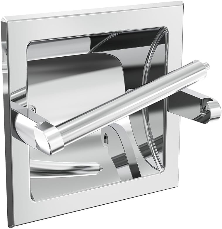 WZKALY Polished Chrome Recessed Toilet Paper Holder, Bathroom Wall Mount Recessed Pivoting Toilet Tissue Roll Paper Holder Include Rear Mounting Bracket - Product Image