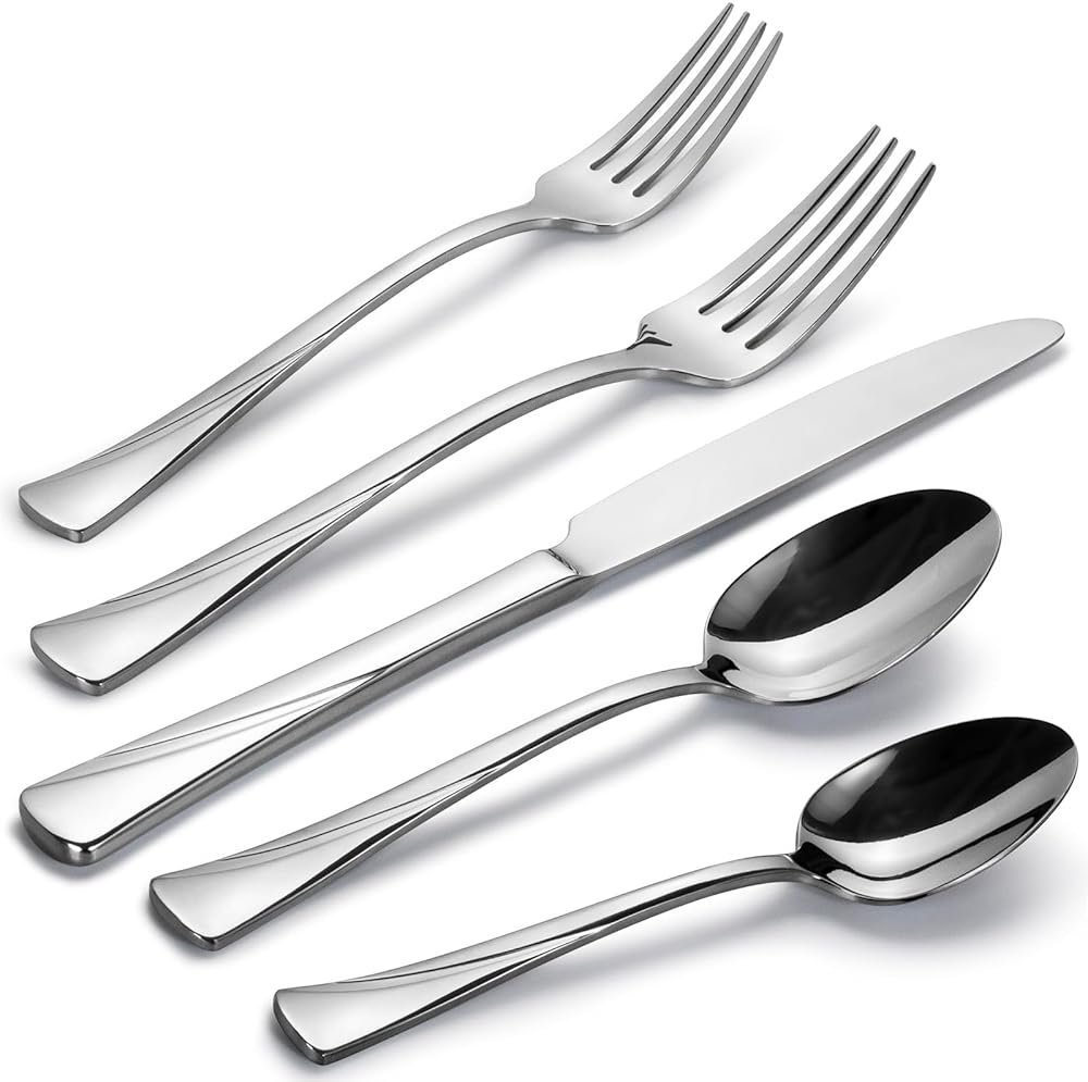 Alata Alice 40-Piece Silverware Set Stainless Steel Flatware Set,Service for 8,Mirror Polished Cutlery Set,Dishwasher Safe - Product Image