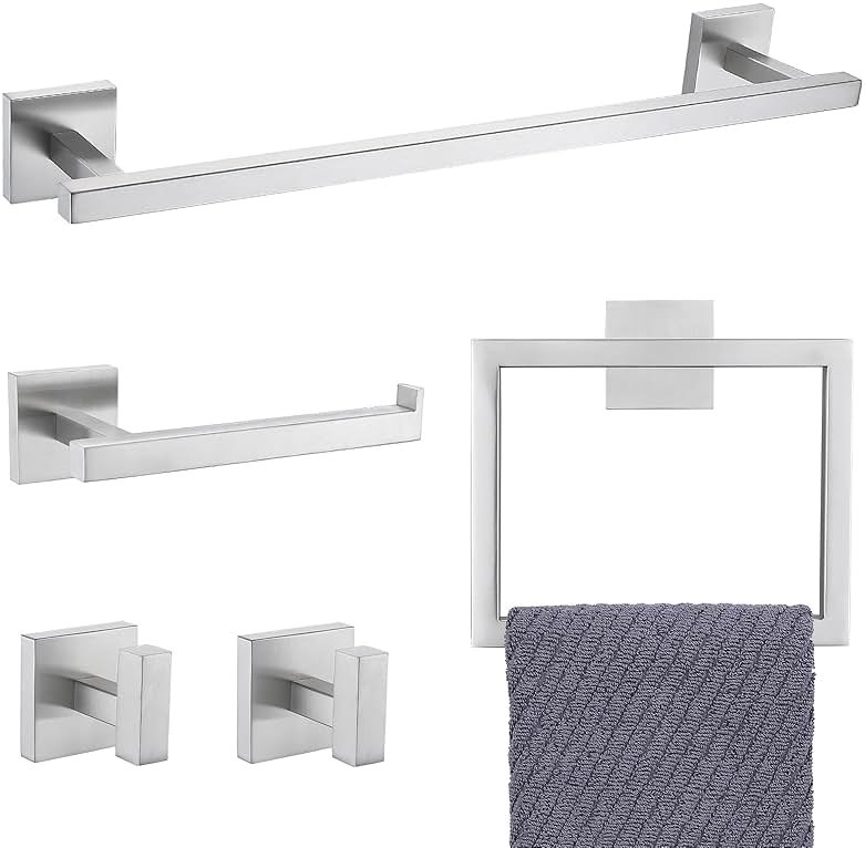 YACVCL Towel Bar Set, 5 Pieces Bathroom Hardware Set Brushed Nickel Bathroom Accessories, SUS304 Stainless Steel Towel Racks Holder Set Wall Mounted 23.6 Inch - Product Image