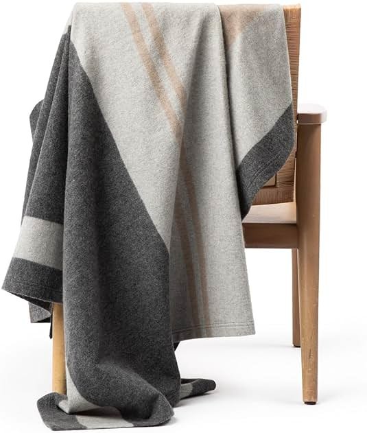 Jet&Bo 100% Pure Cashmere Throw Blanket for Couch, Sofa, & Bed, Ultra Soft Woven Cashmere Blanket Throw, Large Full Size 73”x53”, Gray & Beige Stripe Pattern - Product Image