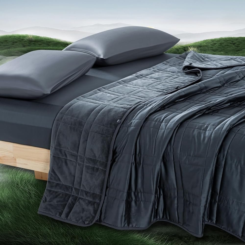 King Size Weighted Blanket 20lbs(88''x104'', Dual-Sided), Reversible King Weighted Blanket with Cozy Warm Velvet & Cooling Tencel Fabric for Adults & Couple All Season - Carry Bag Included, Dark Grey - Product Image