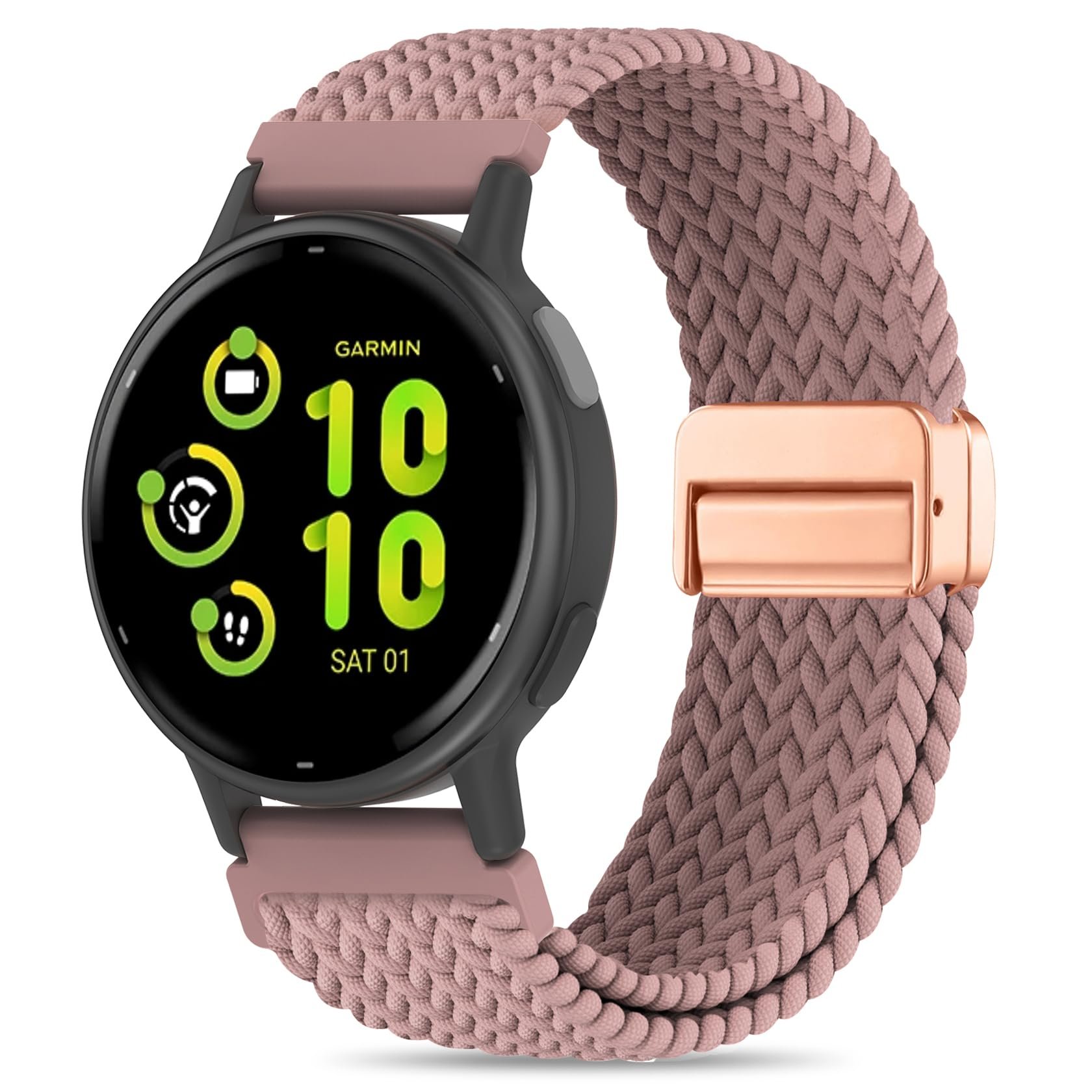Folavii 20mm Magnetic Braided Nylon Band Compatible With Garmin Vivoactive 6/Vivoactive 5/3/3 Music Watch Bands, Quick Release Stretchy Strap Replacement for Venu Sq 2/Forerunner 55/165/245/645 - Product Image