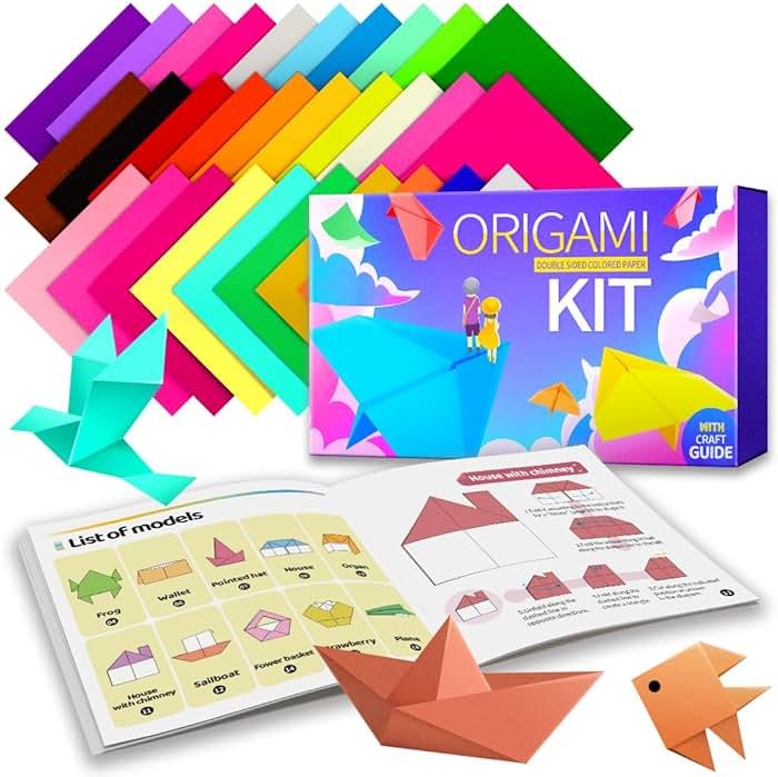 Praisebank Origami Paper, 220pcs 17 Colors 6x6 inch, Double Sided, Craft Kit with Guide. - Product Image