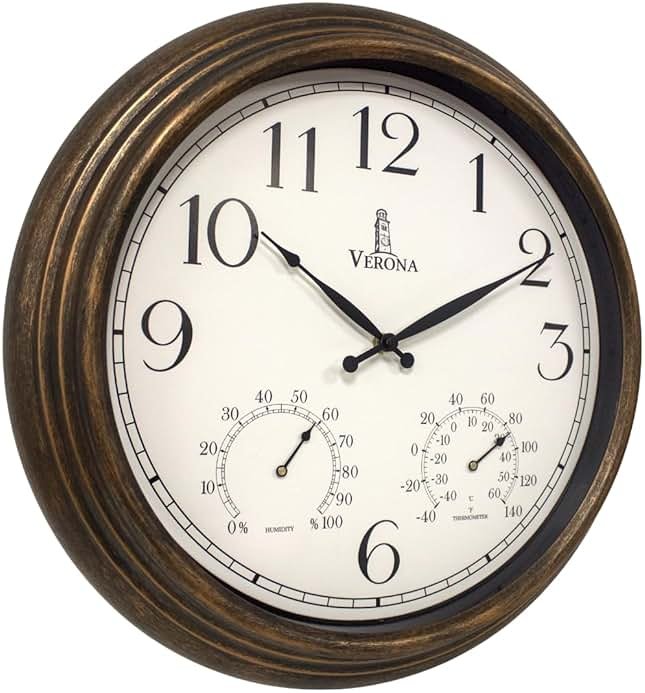 Outdoor Clocks for Patio Large Waterproof with Thermometer - 18 inch Indoor Outdoor Wall Clock with Temperature and Humidity Combo - Weatherproof, Accurate & Easy to Read for Pool, Garden & Home Decor - Product Image