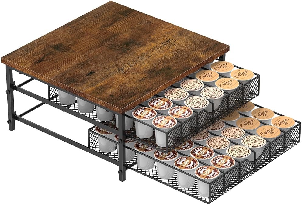MOOACE Coffee Pod Holder for K Cup Holder Drawer Holder, Coffee Pod Drawer For Counter, 2 Tier K-Cup Storage With Sliding Baskets, 72 Capacity Pods Organizer Cups Capsule for Coffee Station, Black - Product Image