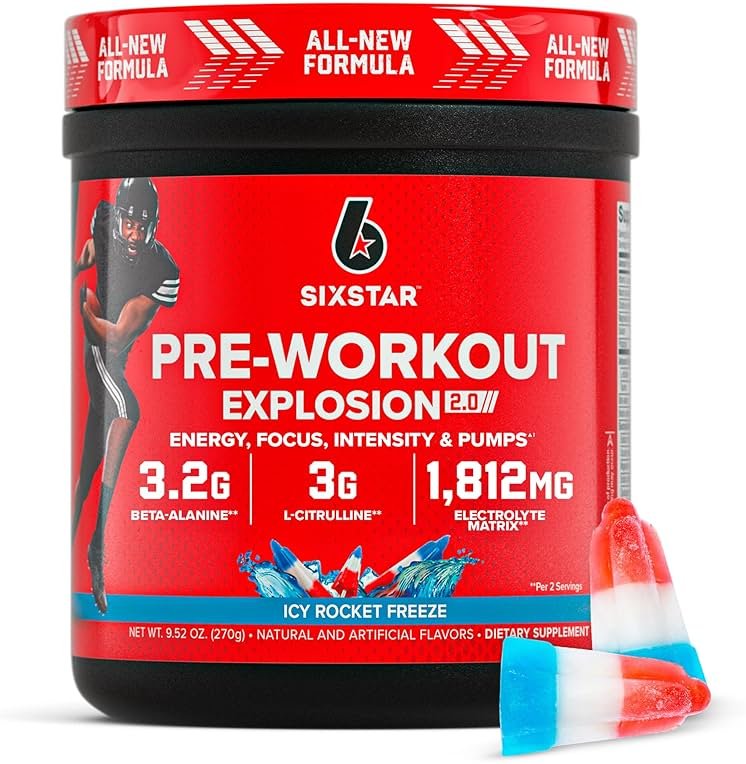 Six Star Pre-Workout Powder for Men & Women, ICY Rocket Freeze (30 Servings) - Preworkout Explosion 2.0 Energy Powder Drink Mix with Beta-Alanine & Caffeine - Sports Nutrition Supplement Products - Product Image