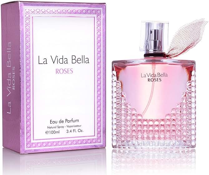 La Vida Bella Roses for Women Eau De Parfum - Floral Amber Fragrance that Combines Top Notes of Raspberry, Pink Pepper & Bergamot - Sugary Rush & Citrusy - Spicy & Rich Aromatic Scent 100ml Bottle - Product Image