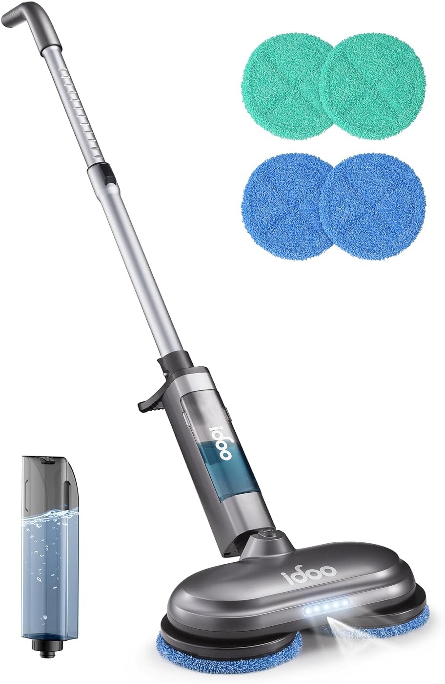 iDOO Cordless Electric Mop, Rechargeable Spin Mop with Water Spray & LED Headlight, Quiet Self Propelled Floor Cleaner, Lightweight Floor Scrubber for All Floors - Product Image