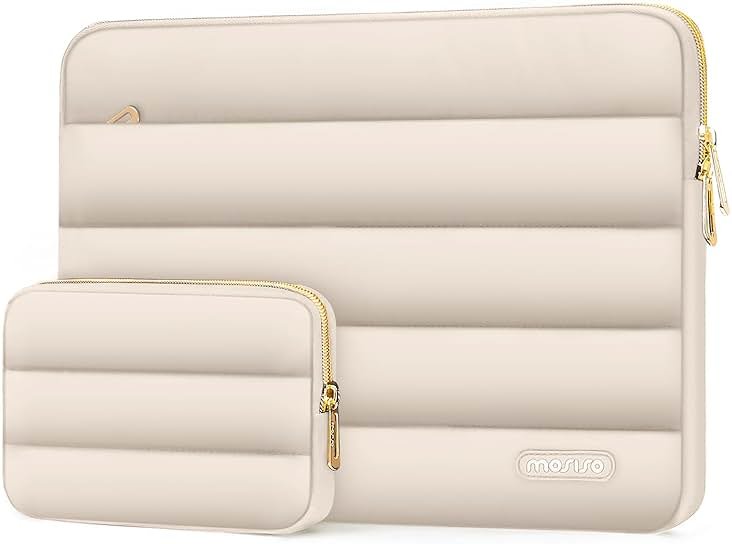 MOSISO Laptop Case 13.3 inch,13-13.3 inch Puffy Laptop Sleeve Compatible with MacBook Neo/Air 13.6 M5 M4 M3 M2 M1/Pro 13/14,HP Dell ASUS Lenovo,Polyester Horizontal Bag with Small Case, Sand - Product Image