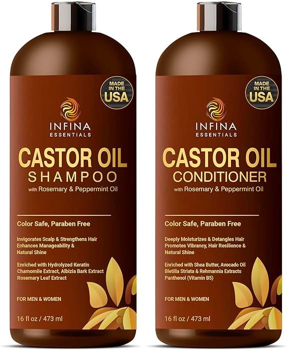 Castor Oil Shampoo and Conditioner Set for Hair Growth with Rosemary & Peppermint Oil - Cleanse Hair, Strengthen & Shine with Castor Shampoo and Conditioner - Anti-Hair Loss for Men & Women - 16 fl oz - Product Image